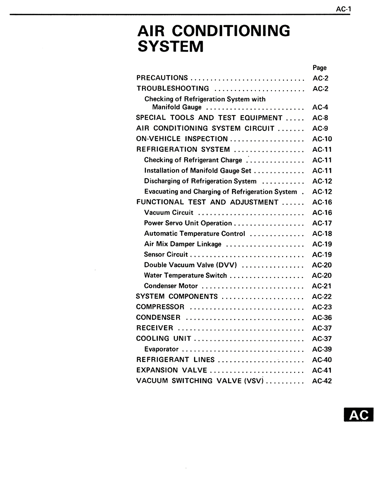 Air Conditioning System — MK2 Supra Air Conditioning System, page 1