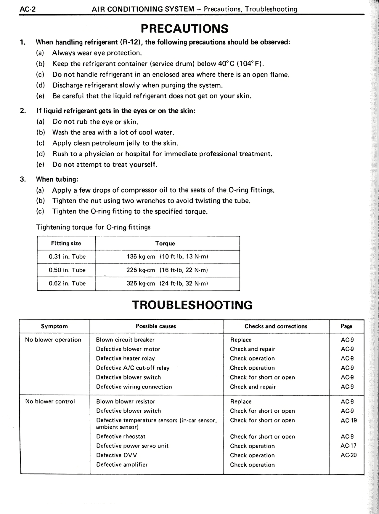 Precautions — MK2 Supra Air Conditioning System, page 2