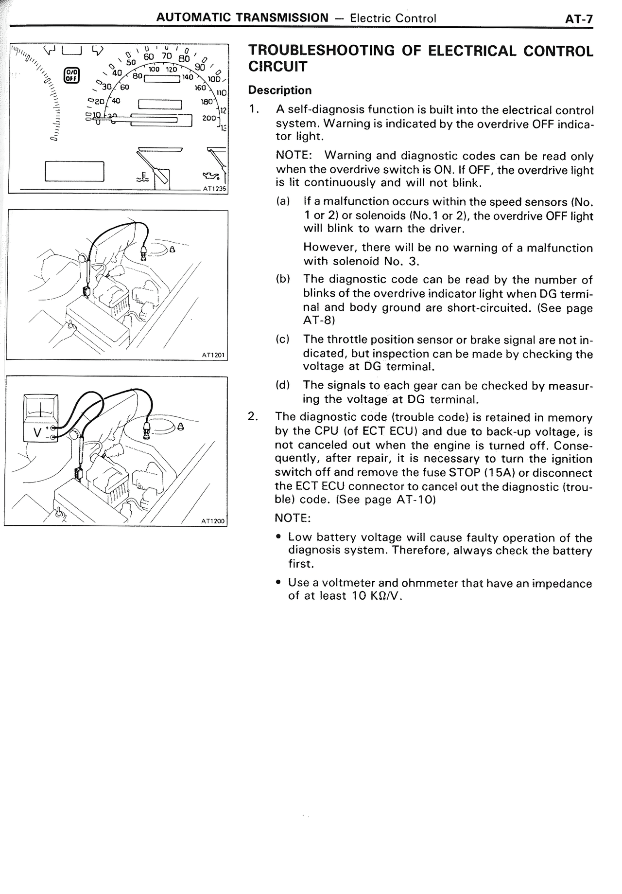 Troubleshooting of Electrical Control Circuit — MK2 Supra Automatic Transmission, page 7