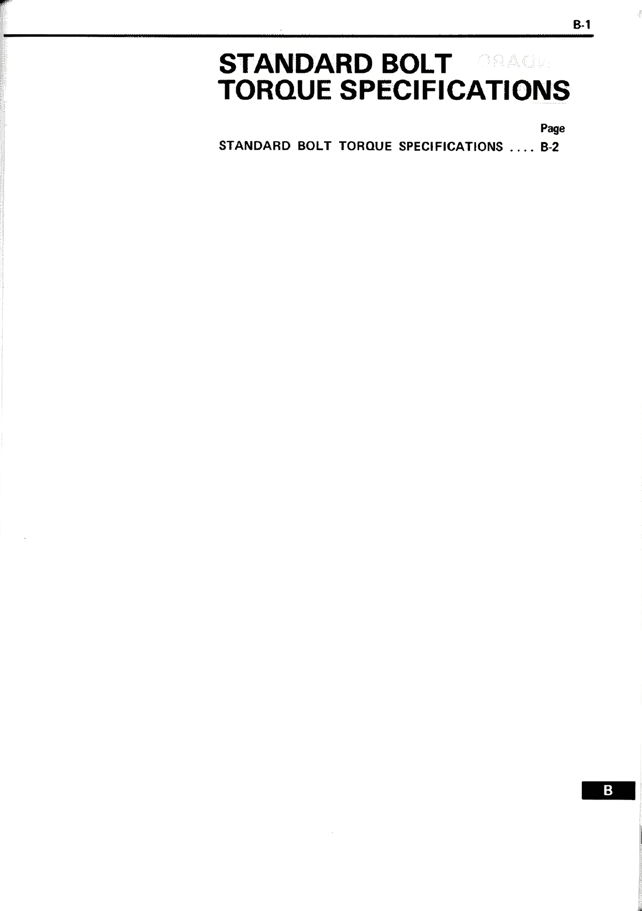 Standard Bolt Torque Specifications — MK2 Supra Standard Bolt Torque Specifications, page 1