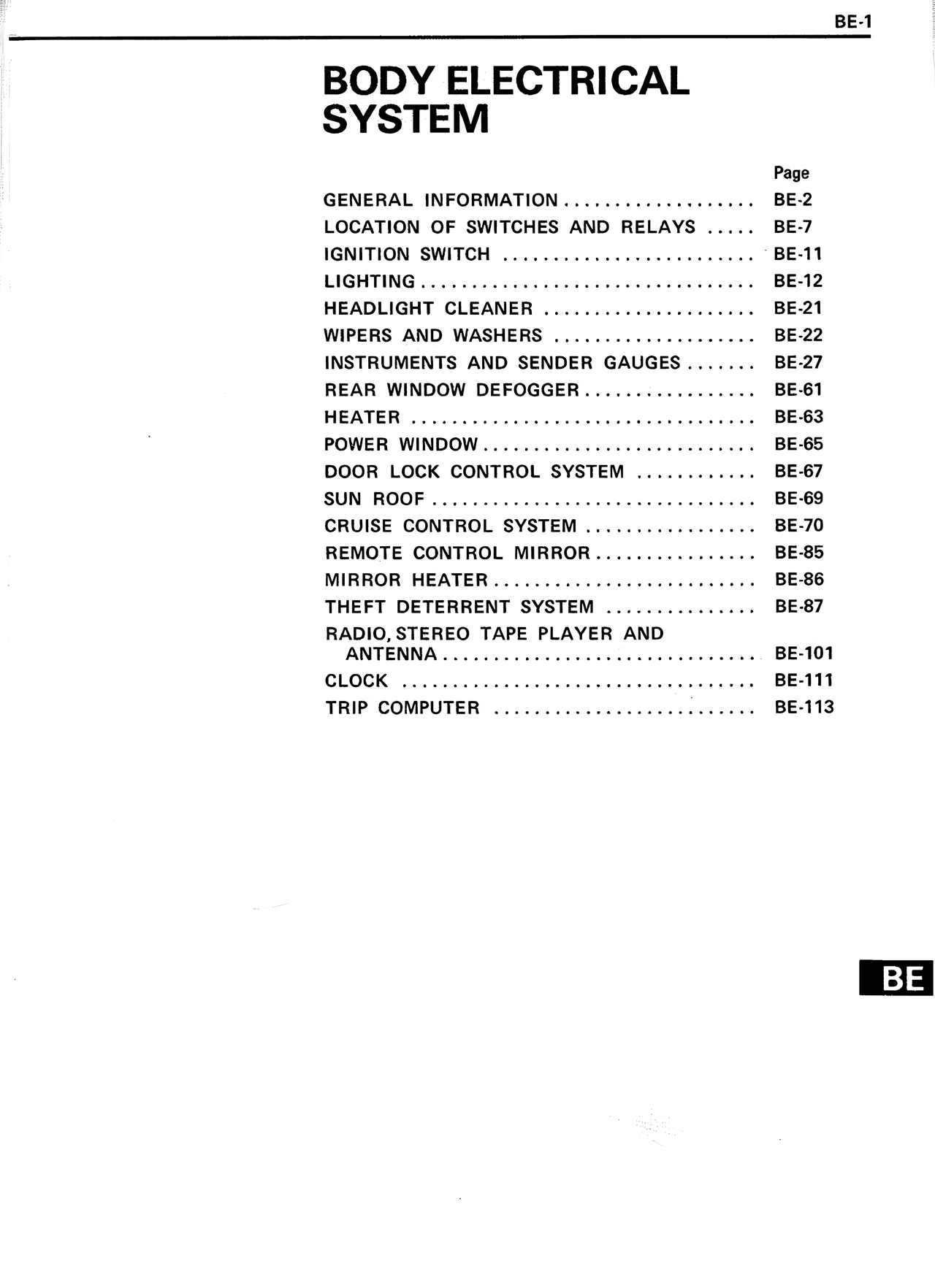 Body Electrical System — MK2 Supra Body Electrical System, page 1