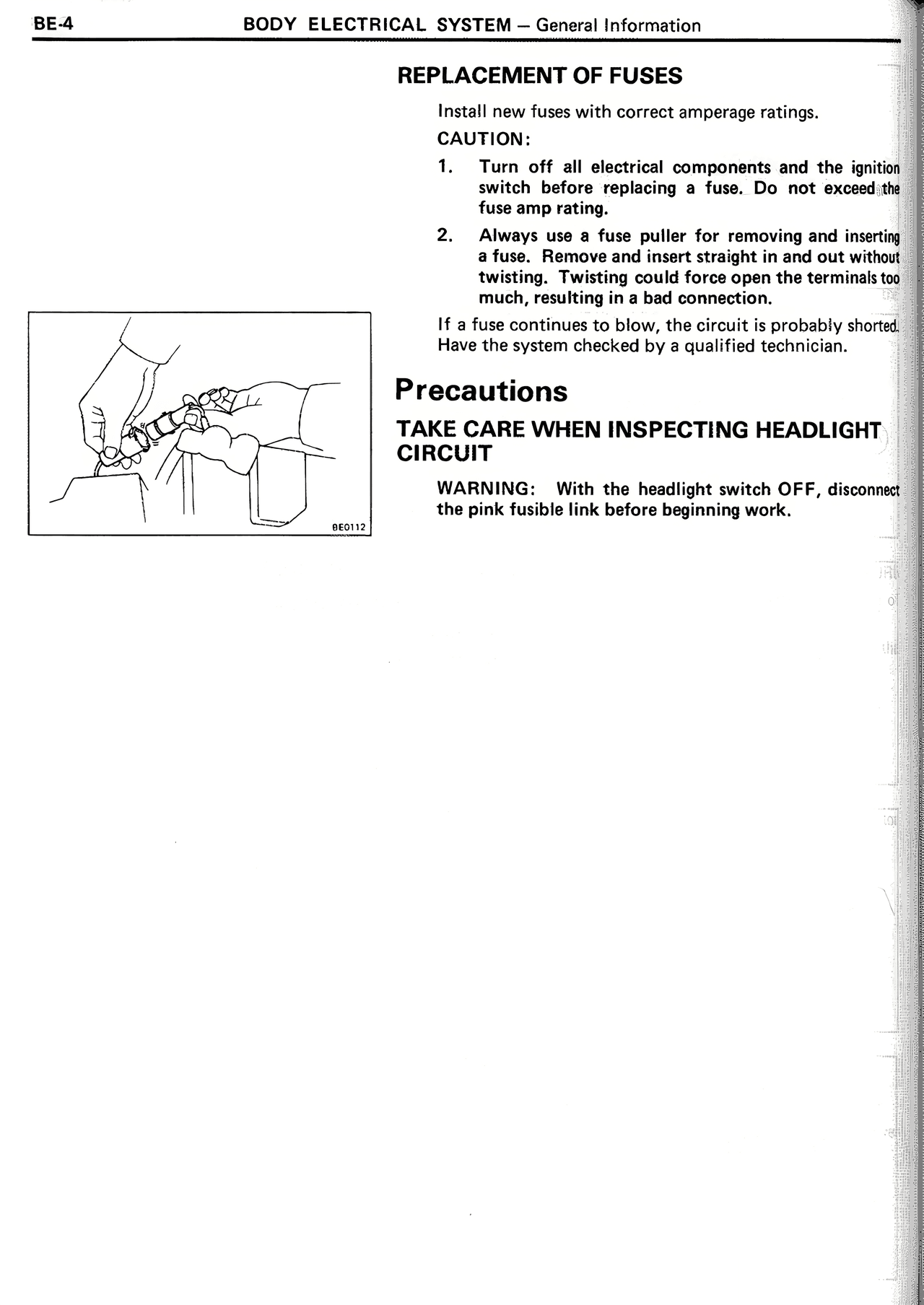 Replacement of Fuses — MK2 Supra Body Electrical System, page 4