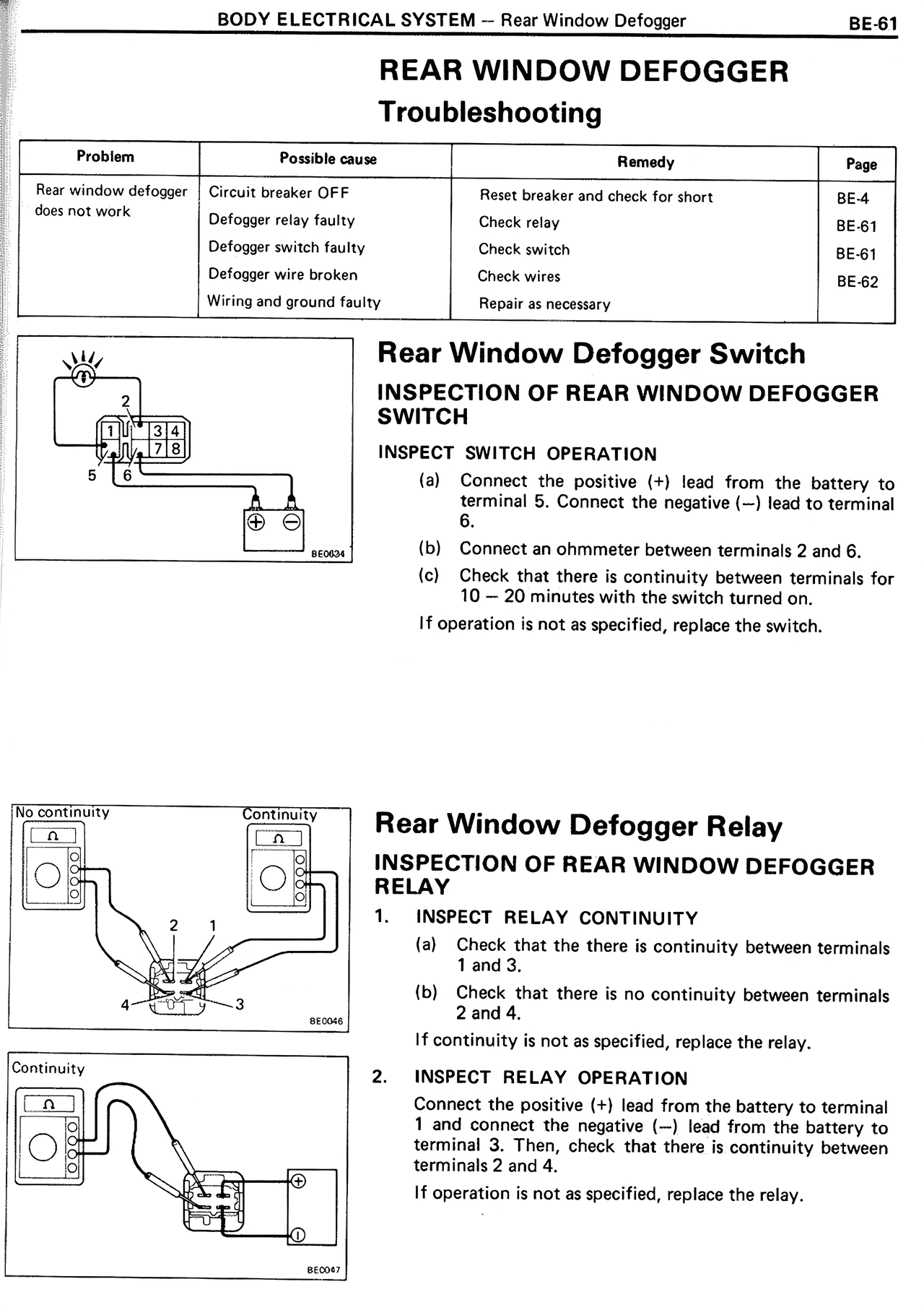 Rear Window Defogger Troubleshooting — MK2 Supra Body Electrical System, page 61