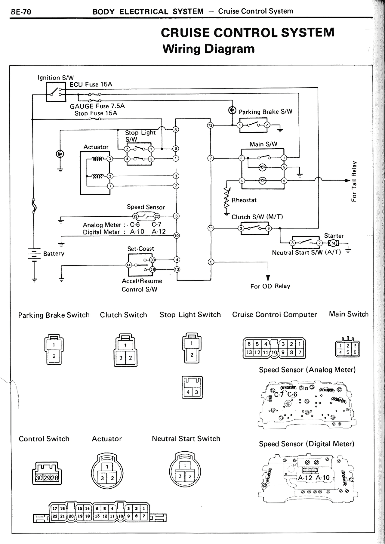 Cruise Control System Wiring Diagram — MK2 Supra Body Electrical System, page 70