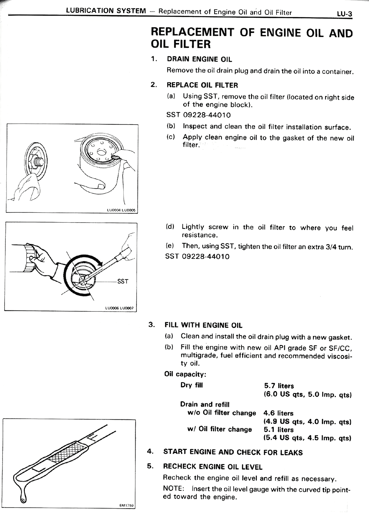 Replacement of Engine Oil and Oil Filter — MK2 Supra Lubrication System, page 3