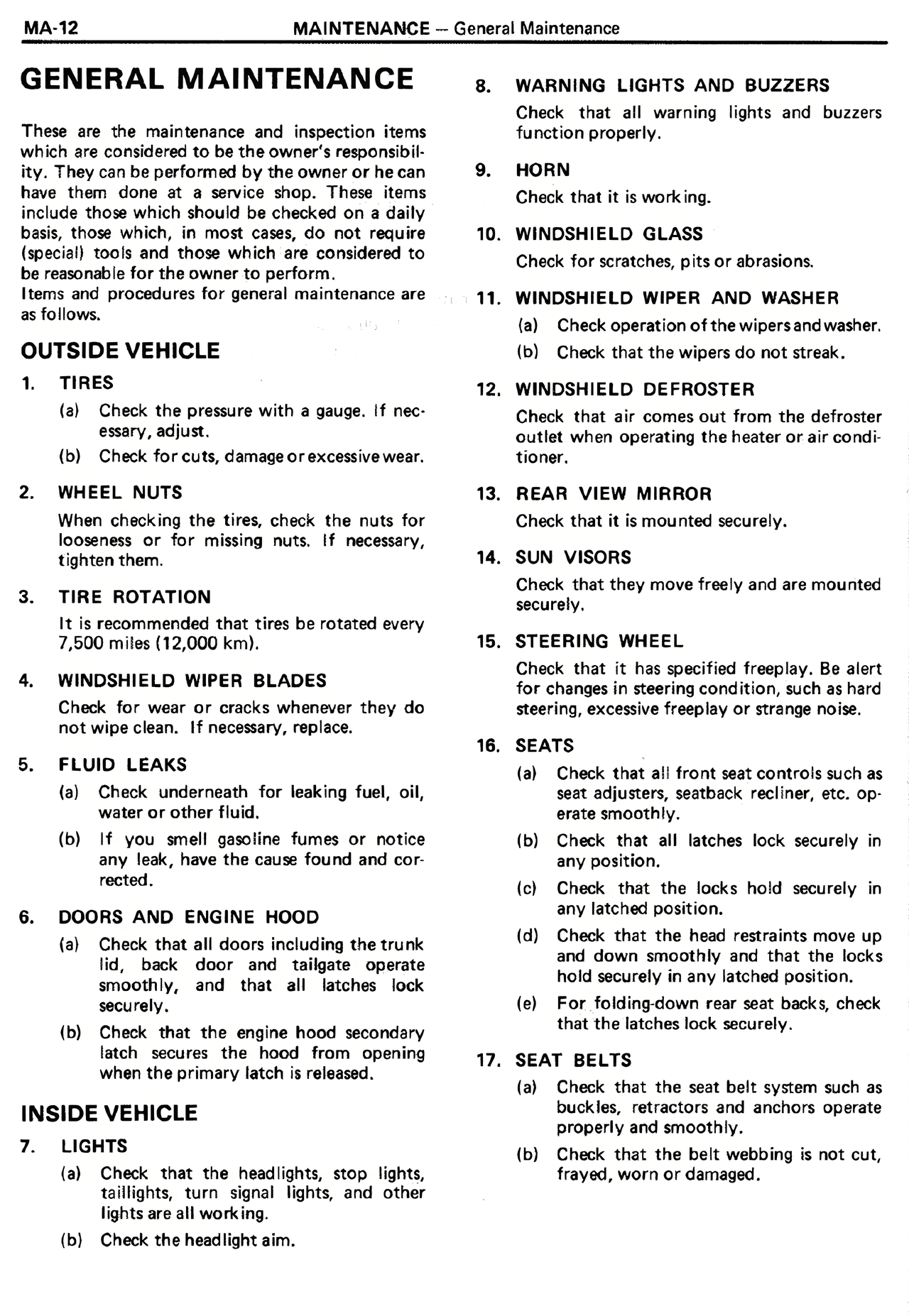 General Maintenance — MK2 Supra Maintenance, page 12