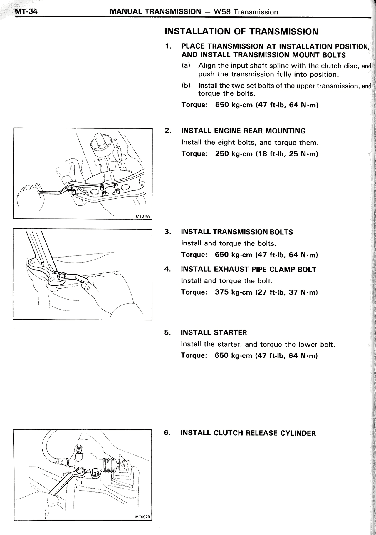 Installation of Transmission — MK2 Supra Manual Transmission, page 34