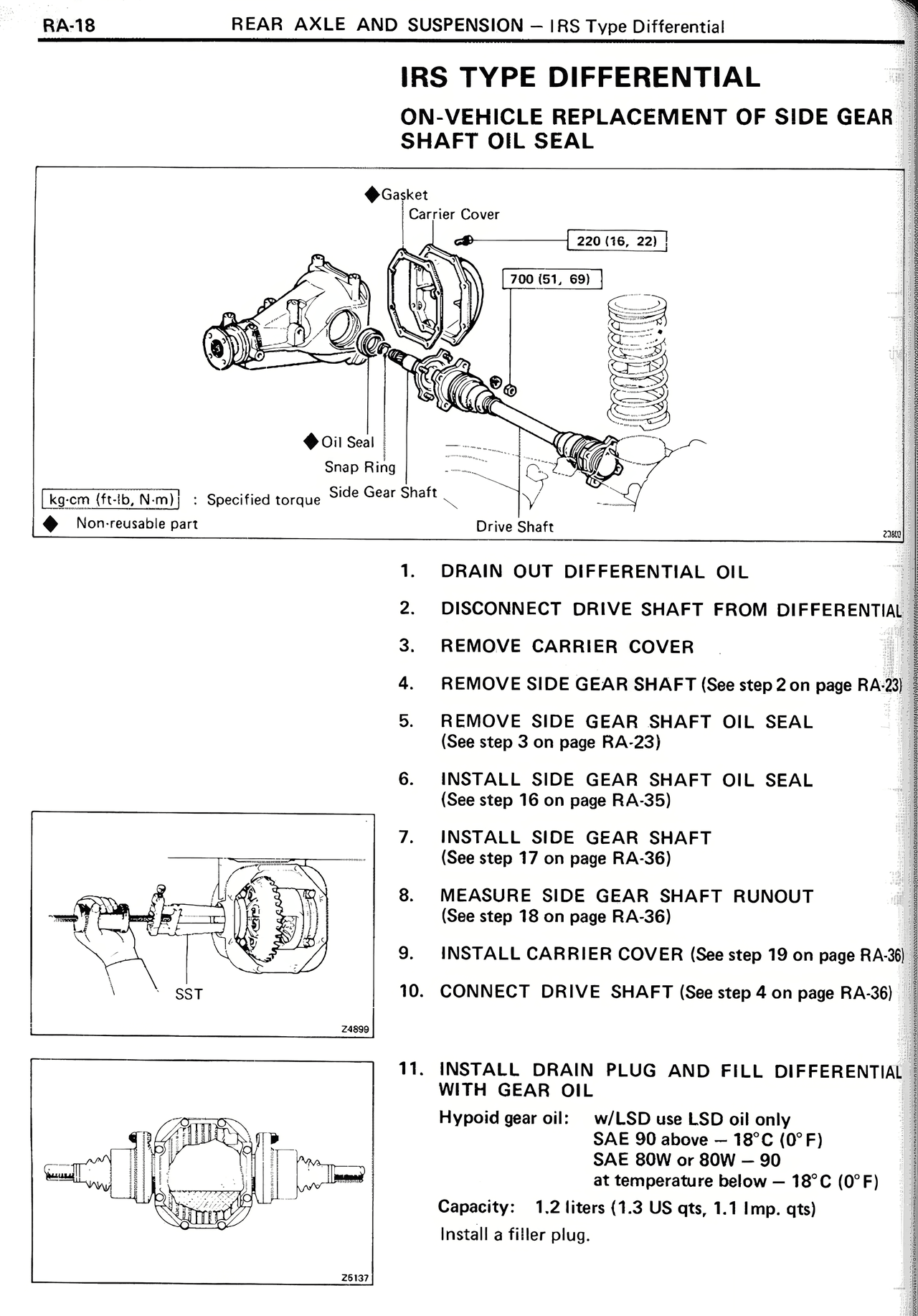 Irs Type Differential On-Vehicle Replacement of Side Gear Shaft Oil Seal — MK2 Supra Rear Axle And Suspension, page 18
