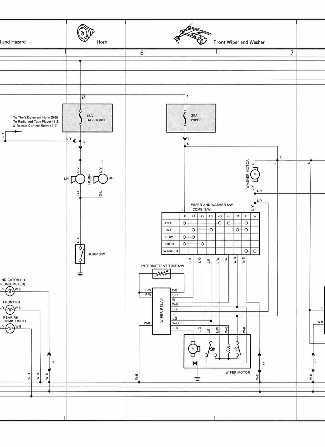 Horn and Front Wiper and Washer Circuit — MK2 Supra Overall Wiring Diagram wiring diagram, page 13