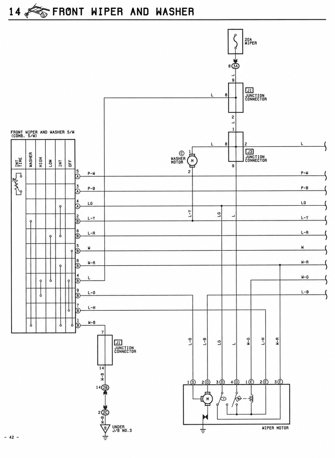 Front Wiper and Washer — MK2 Supra Front Wiper and Washer wiring diagram, page 1