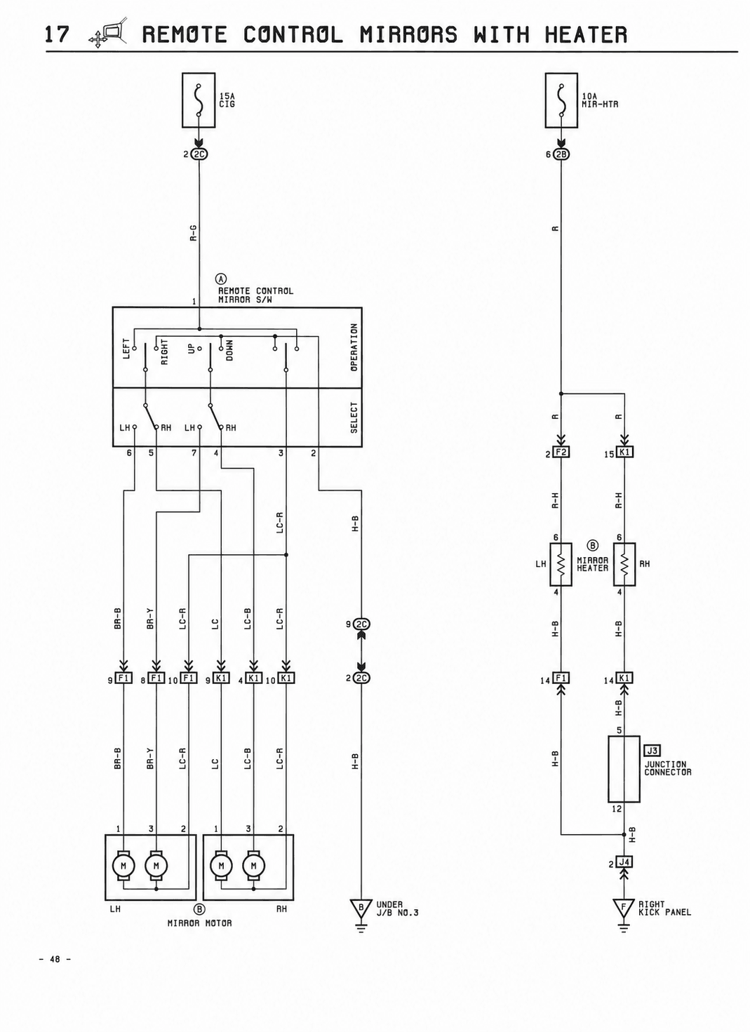 Remote Control Mirrors with Heater — MK2 Supra Remote Control Mirrors with Heater wiring diagram, page 1