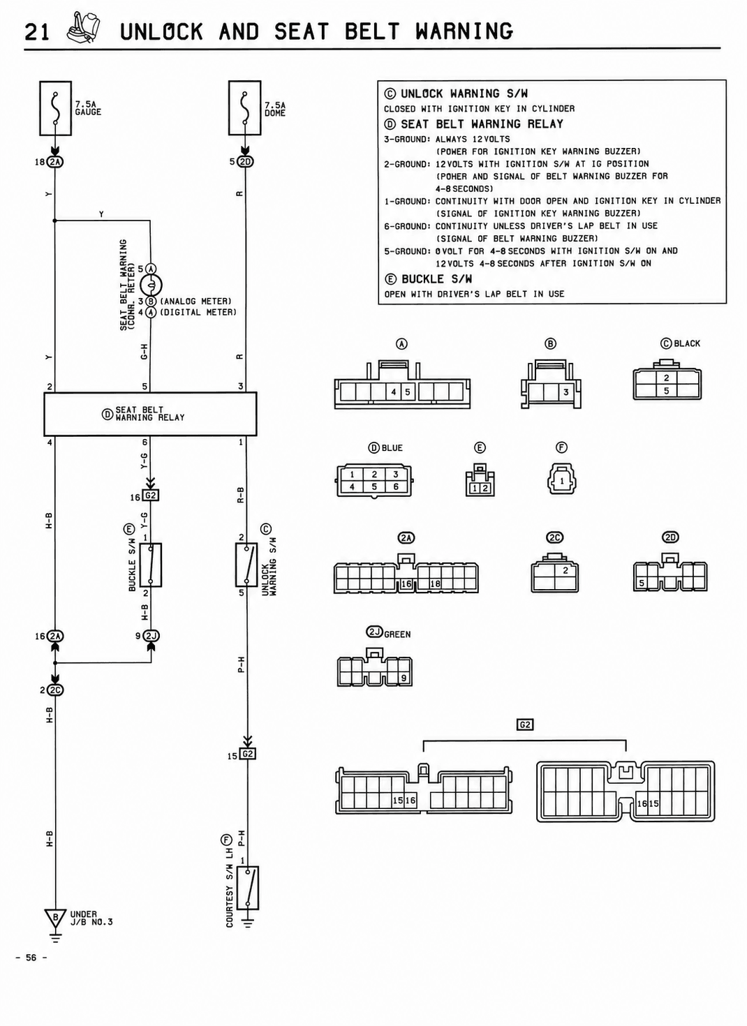 21 Unlock and Seat Belt Warning — MK2 Supra Unlock and Seat Belt Warning wiring diagram, page 1