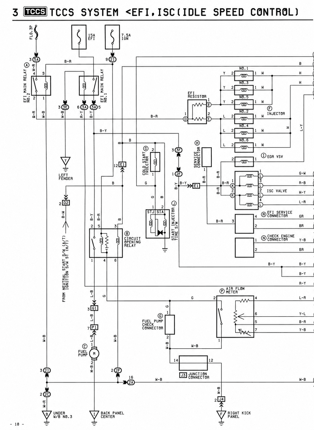 TCCS System (EFI, ESA, ISC) — MK2 Supra TCCS System (EFI, ESA, ISC) wiring diagram, page 1