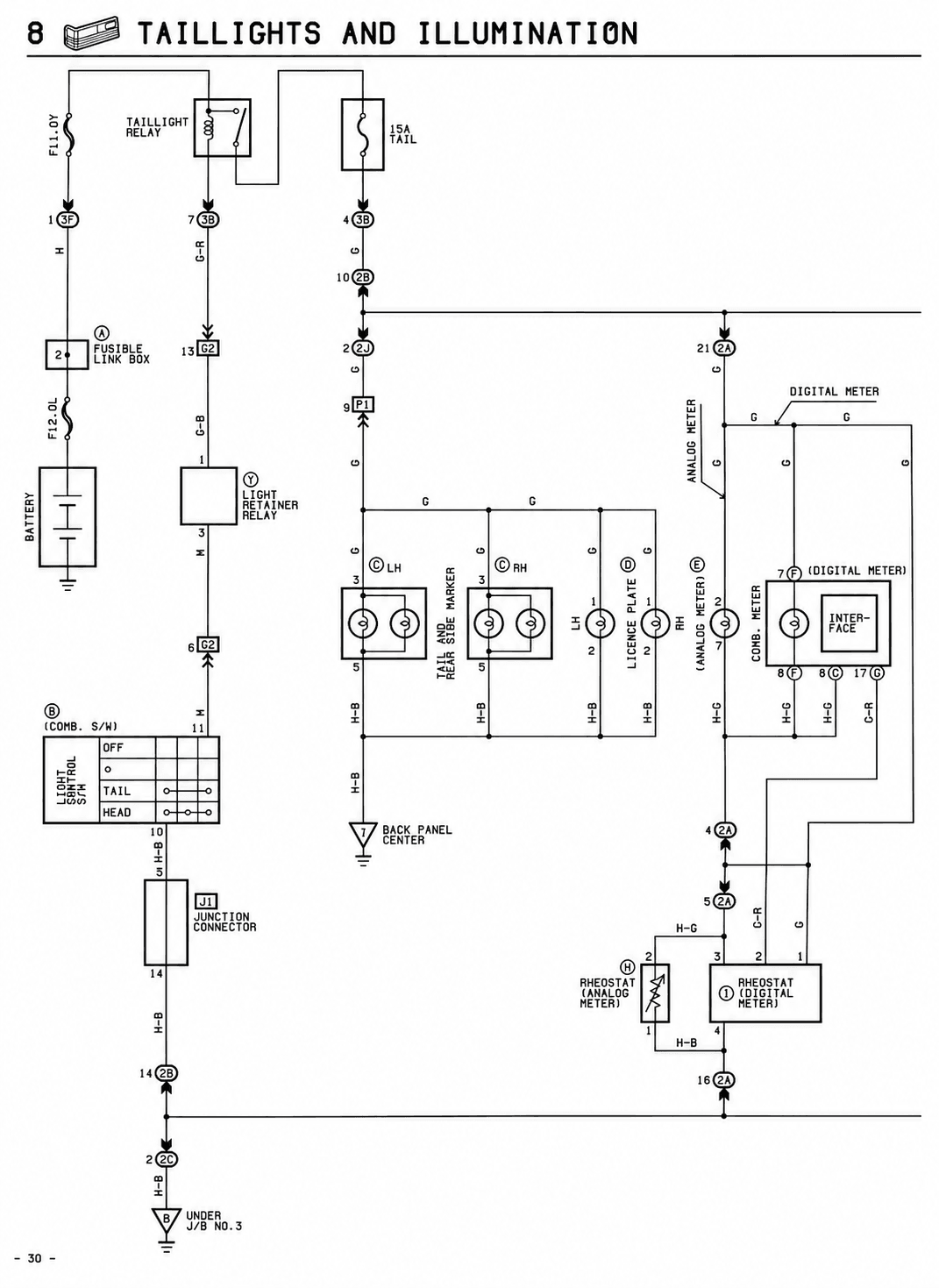 Taillights and Illumination — MK2 Supra Taillights and Illumination wiring diagram, page 1