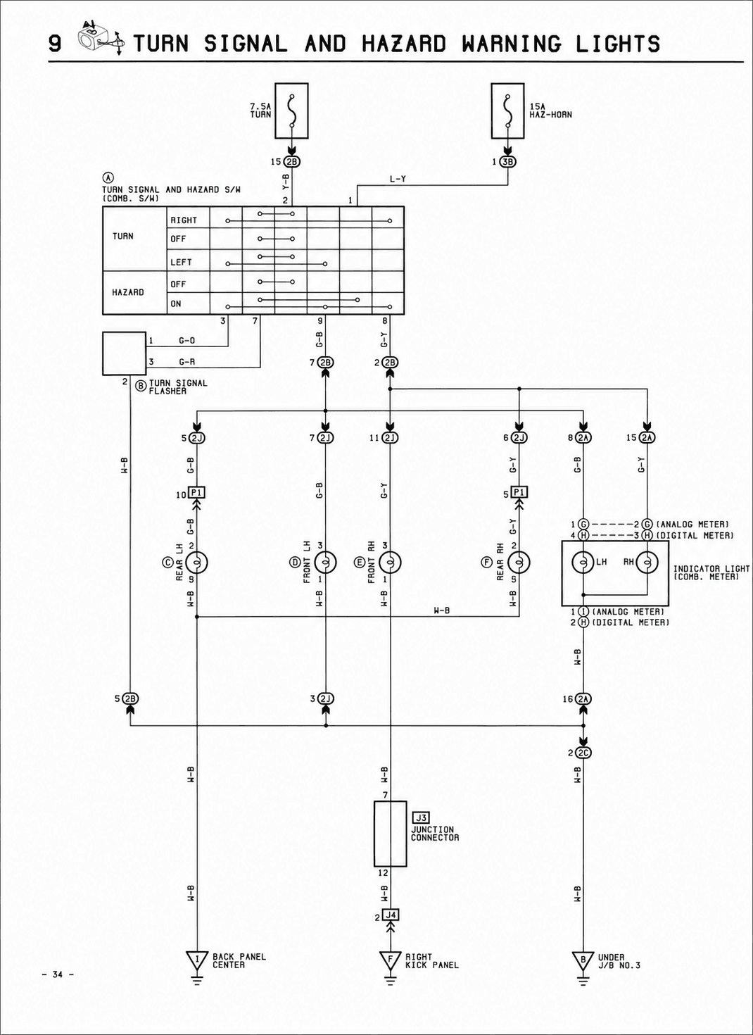 Turn Signal and Hazard Warning Lights — MK2 Supra Turn Signal and Hazard Warning Lights wiring diagram, page 1