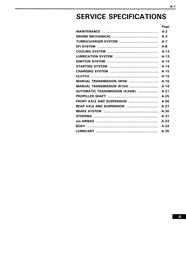 Service Specifications — MK3 Supra Service Specifications, page 1