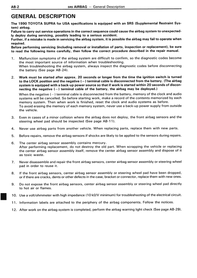 General Description — MK3 Supra SRS Airbag, page 2