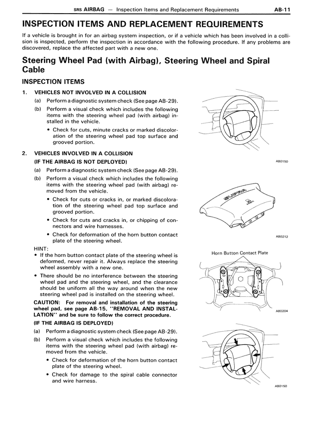 Inspection Items and Replacement Requirements — MK3 Supra SRS Airbag, page 11
