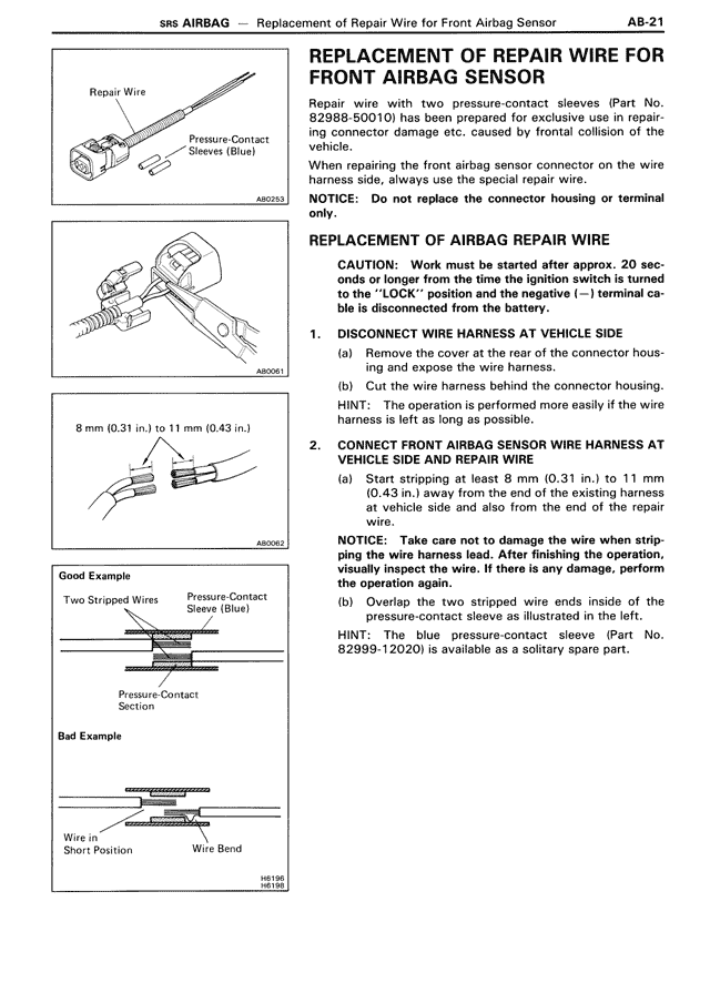 Replacement of Repair Wire for Front Airbag Sensor — MK3 Supra SRS Airbag, page 21