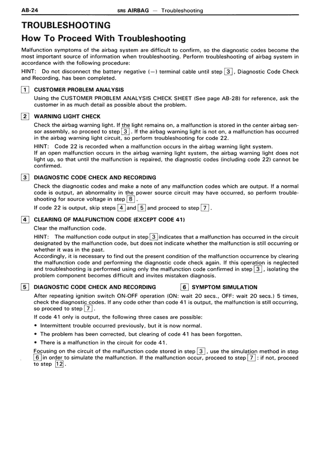 Troubleshooting — MK3 Supra SRS Airbag, page 24