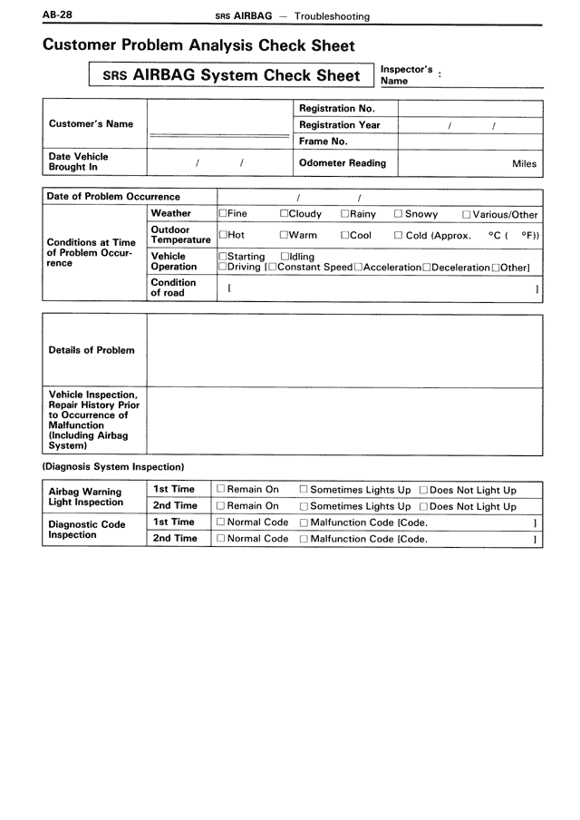 Customer Problem Analysis Check Sheet — MK3 Supra SRS Airbag, page 28
