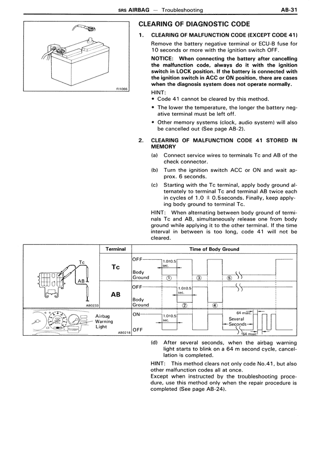 Clearing of Diagnostic Code — MK3 Supra SRS Airbag, page 31