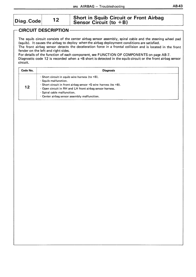 Short in Squib Circuit or Front Airbag Sensor Circuit (to +b) — MK3 Supra SRS Airbag, page 43