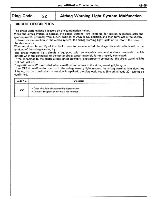 Airbag Warning Light System Malfunction — MK3 Supra SRS Airbag, page 65