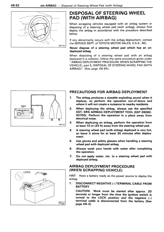 Disposal of Steering Wheel Pad (With Airbag) — MK3 Supra SRS Airbag, page 82