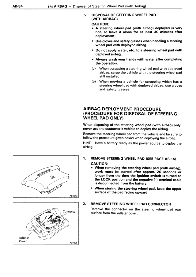 5. Disposal of Steering Wheel Pad (With Airbag) — MK3 Supra SRS Airbag, page 84