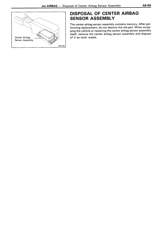 Disposal of Center Airbag Sensor Assembly — MK3 Supra SRS Airbag, page 89