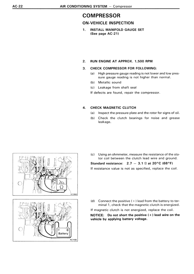 Compressor On-Vehicle Inspection — MK3 Supra Air Conditioning System, page 22