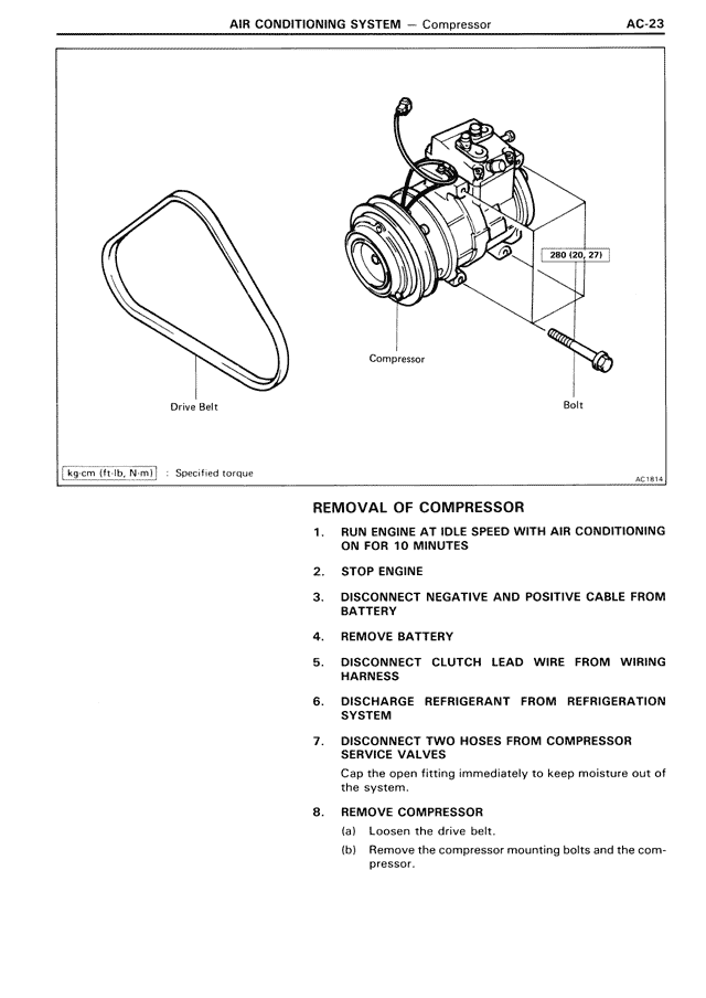 Removal of Compressor — MK3 Supra Air Conditioning System, page 23