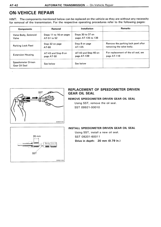 On-Vehicle Repair — MK3 Supra Automatic Transmission, page 42