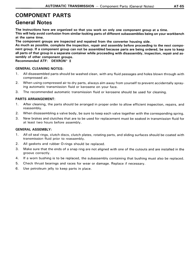 Component Parts General Notes — MK3 Supra Automatic Transmission, page 65