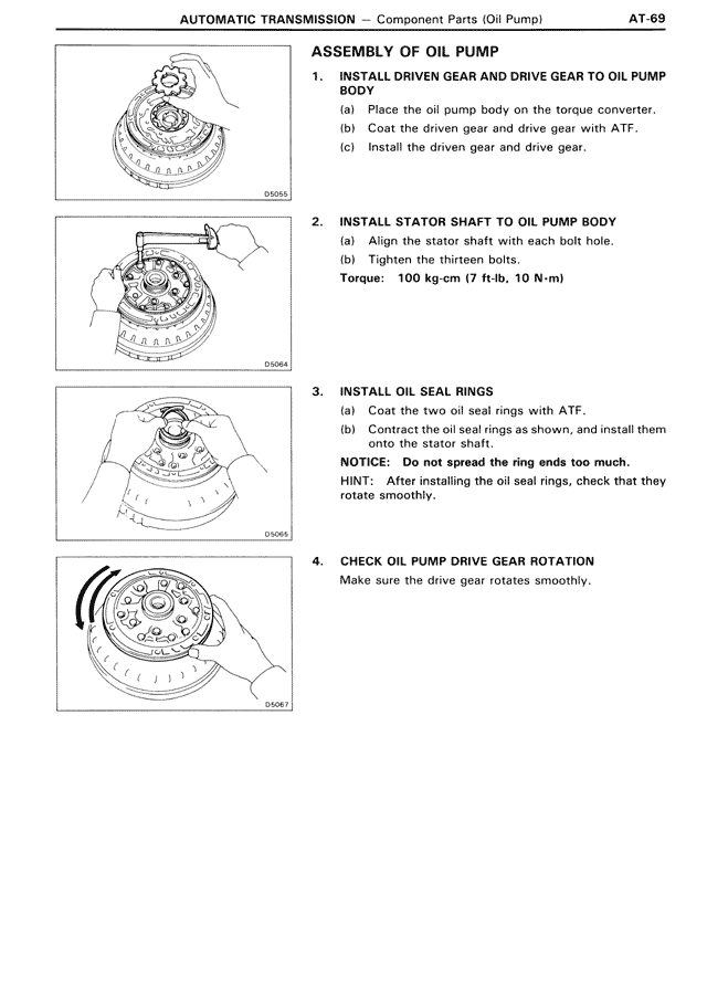 Assembly of Oil Pump — MK3 Supra Automatic Transmission, page 69