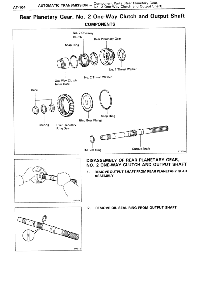 Rear Planetary Gear, No. 2 One-Way Clutch and Output Shaft — MK3 Supra Automatic Transmission, page 104