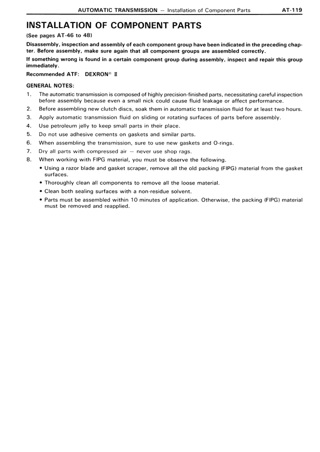 Installation of Component Parts — MK3 Supra Automatic Transmission, page 119