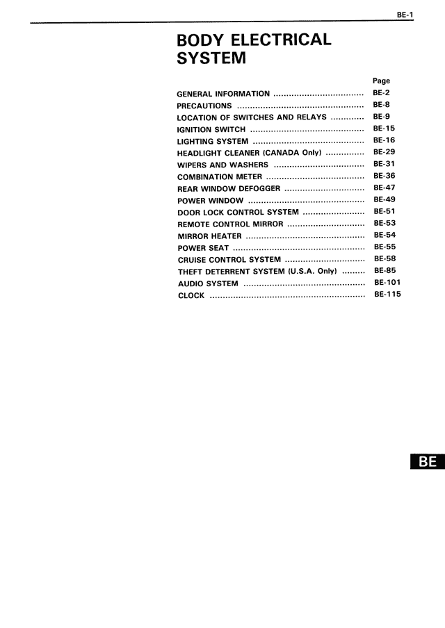 Body Electrical System — MK3 Supra Body Electrical System, page 1