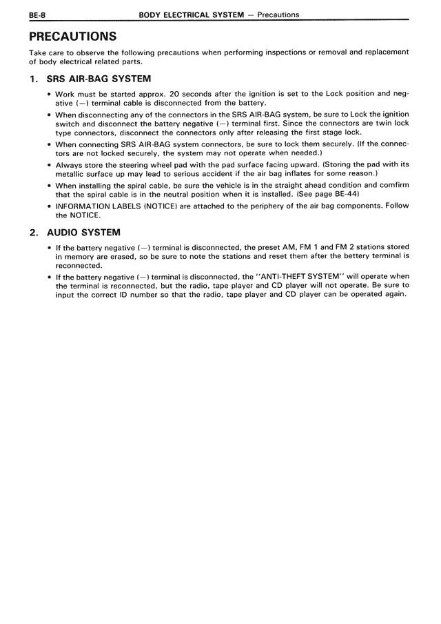 Precautions — MK3 Supra Body Electrical System, page 8