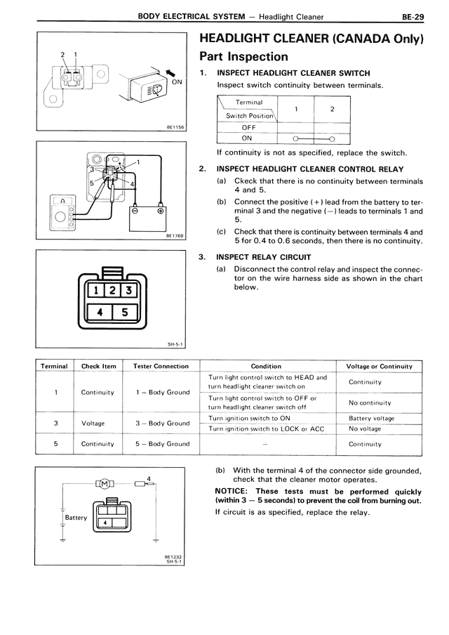 Headlight Cleaner (Canada Only) Part Inspection — MK3 Supra Body Electrical System, page 29