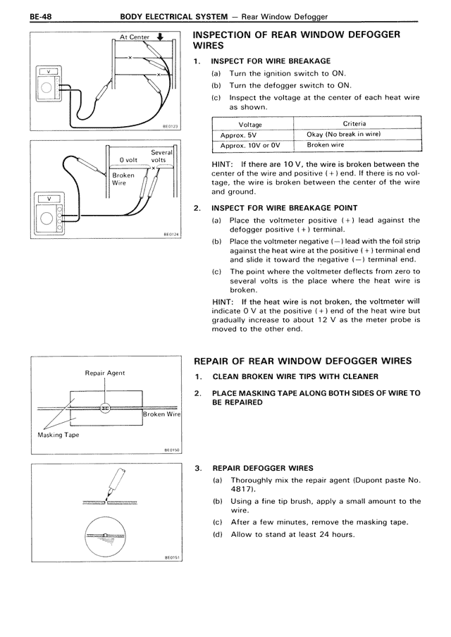 Inspection of Rear Window Defogger Wires — MK3 Supra Body Electrical System, page 48