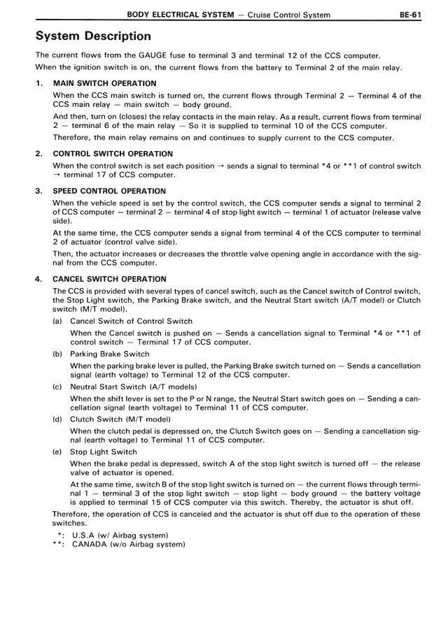 System Description — MK3 Supra Body Electrical System, page 61