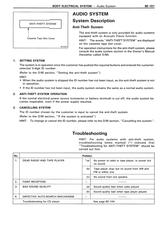 Audio System — MK3 Supra Body Electrical System, page 101