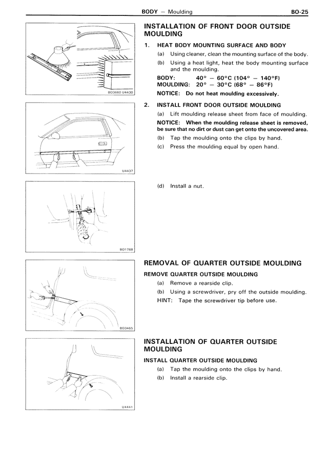 Installation of Front Door Outside Moulding — MK3 Supra Body, page 25