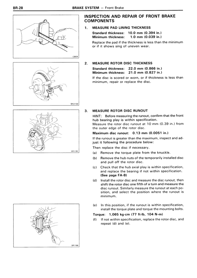 Inspection and Repair of Front Brake Components — MK3 Supra Brake System, page 28