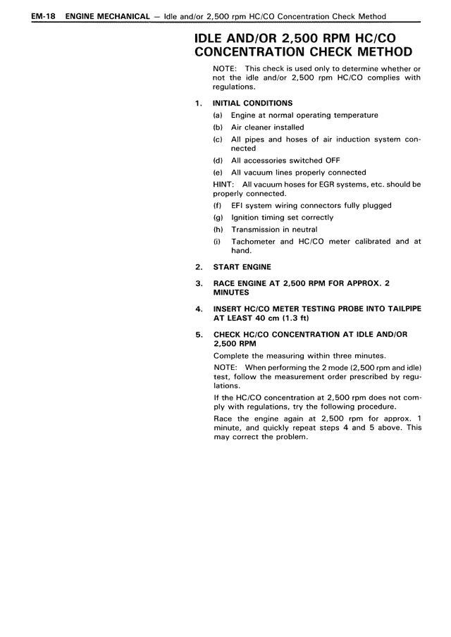 Idle AND/OR 2,500 Rpm HC/CO Concentration Check Method — MK3 Supra Engine Mechanical, page 18