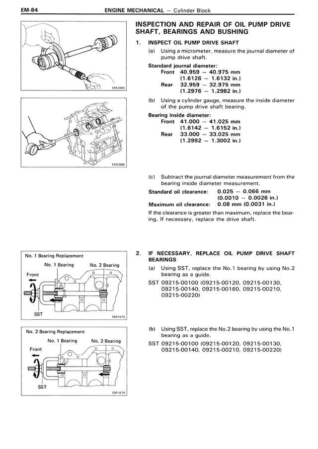 Inspection and Repair of Oil Pump Drive Shaft, Bearings and Bushing — MK3 Supra Engine Mechanical, page 84