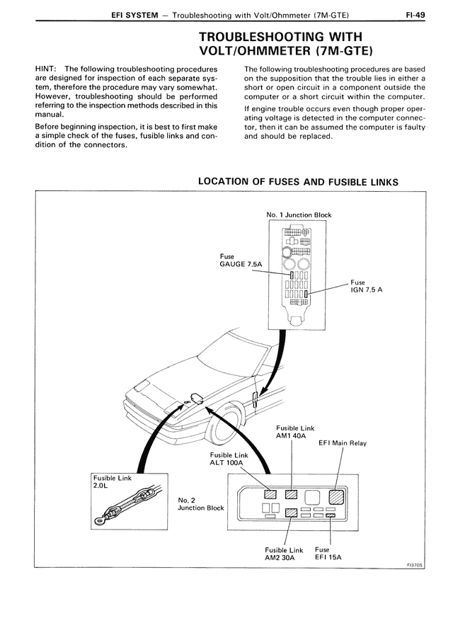 Troubleshooting with VOLT/OHMMETER (7M-GTE) — MK3 Supra EFI System, page 49