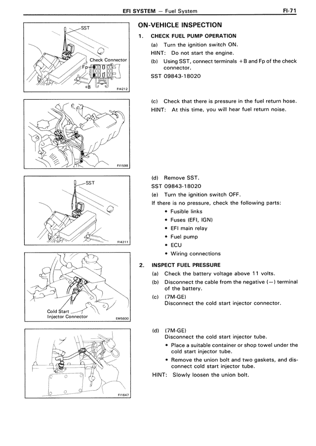 On-Vehicle Inspection — MK3 Supra EFI System, page 71